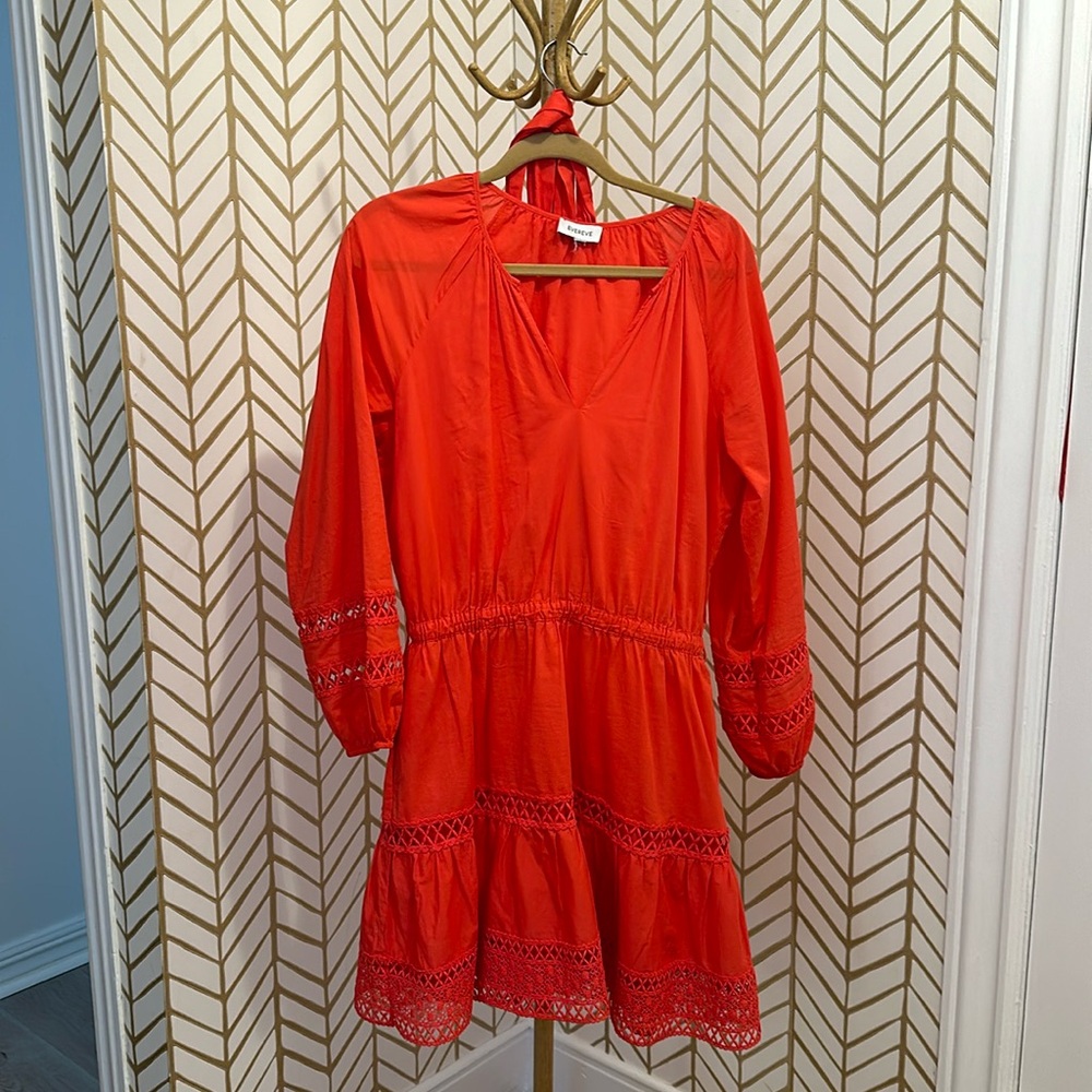 Coral-red eyelet detail dress